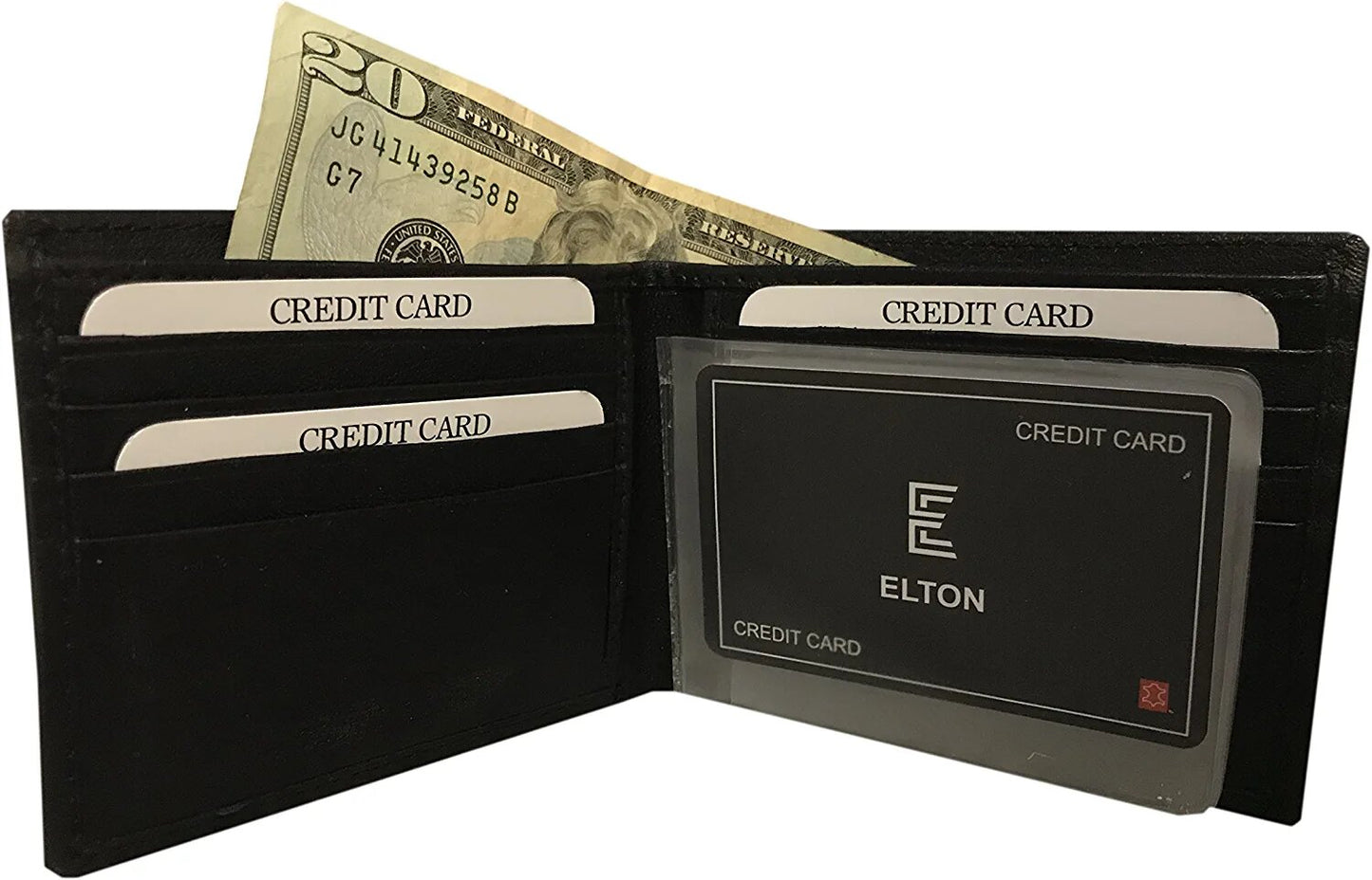 E Elton Men's Genuine Lambskin Smooth Leather Bifold Wallet Holds up to 8 Cards