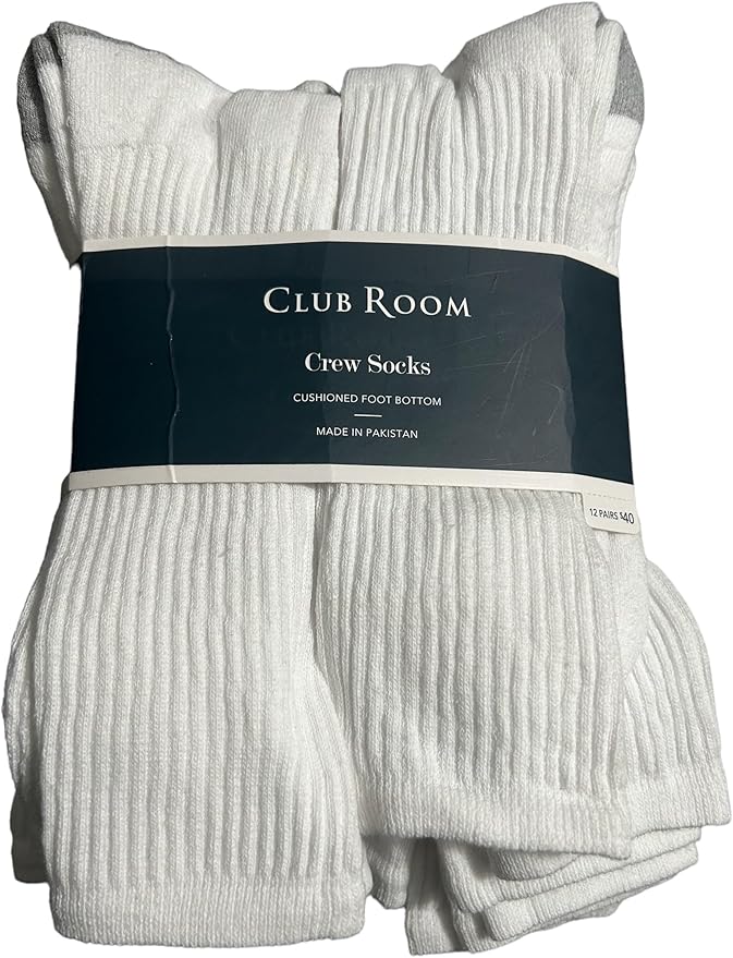 Club Room Mens 12 Pack Cushioned Crew Socks White 7-12 New$40