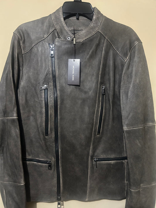 New-$898 Michael Kors Vintage Genuine Leather Black Distressed Small Jacket Zip Pockets $898