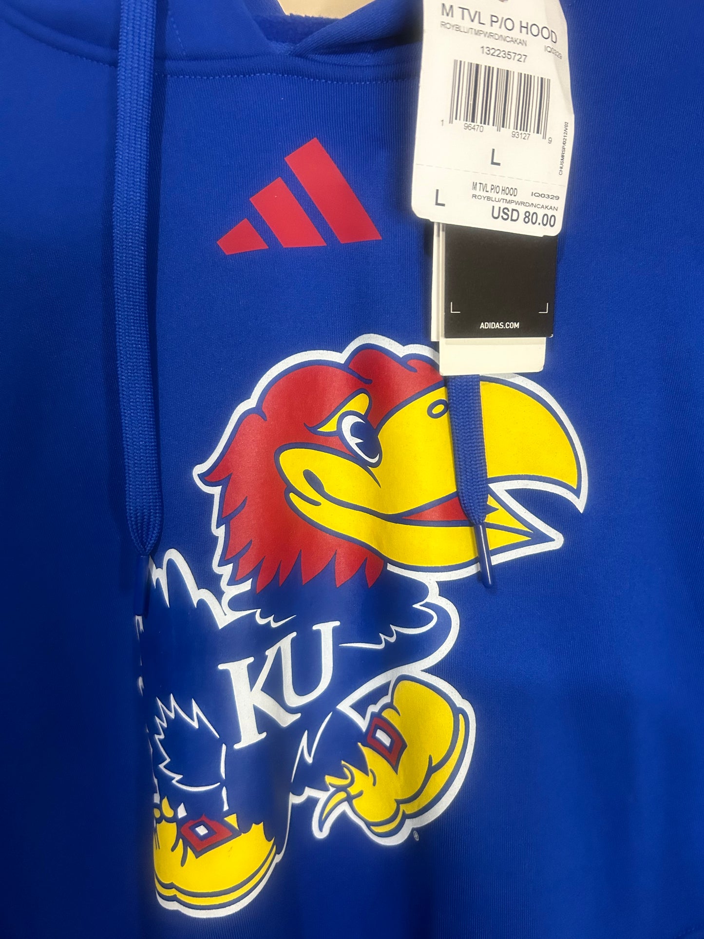 Adidas Kansas Jayhawks Adidas NCAA Sideline Travel Hoodie Men’s Large Blue Sweatshirt