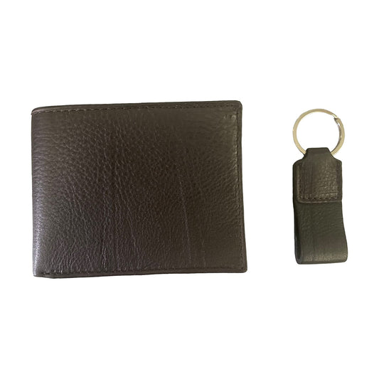 E ELTON Genuine Lambskin Soft Leather Bifold Wallet with Key Chain Brown