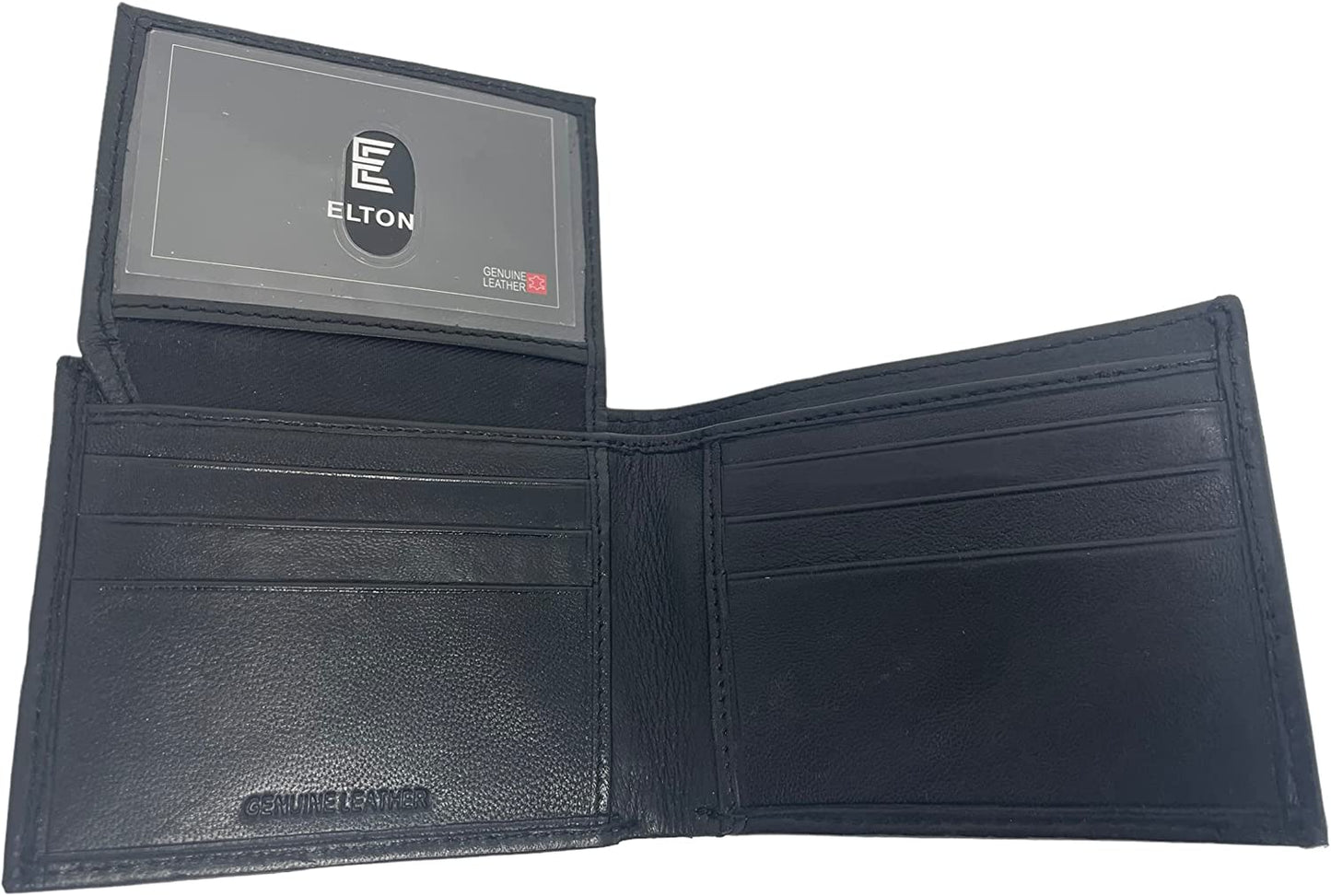 E ELTON Genuine Lambskin Soft Leather Bifold Flip Up ID Wallet with Key Chain Black
